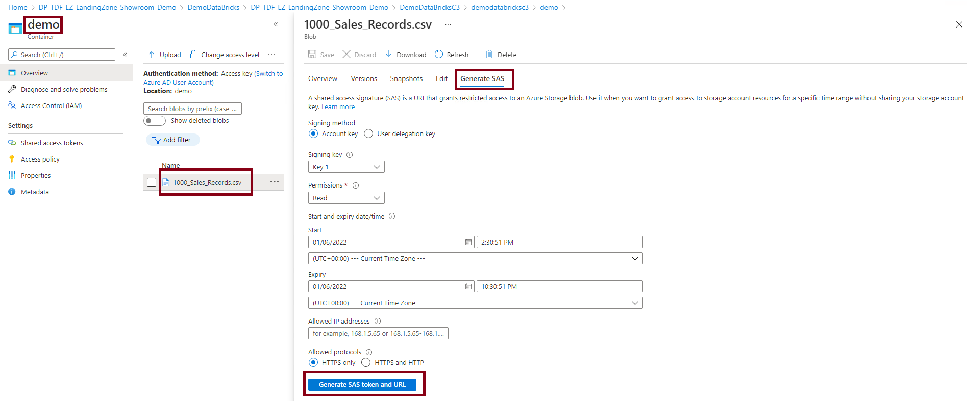 Generate a SAS token