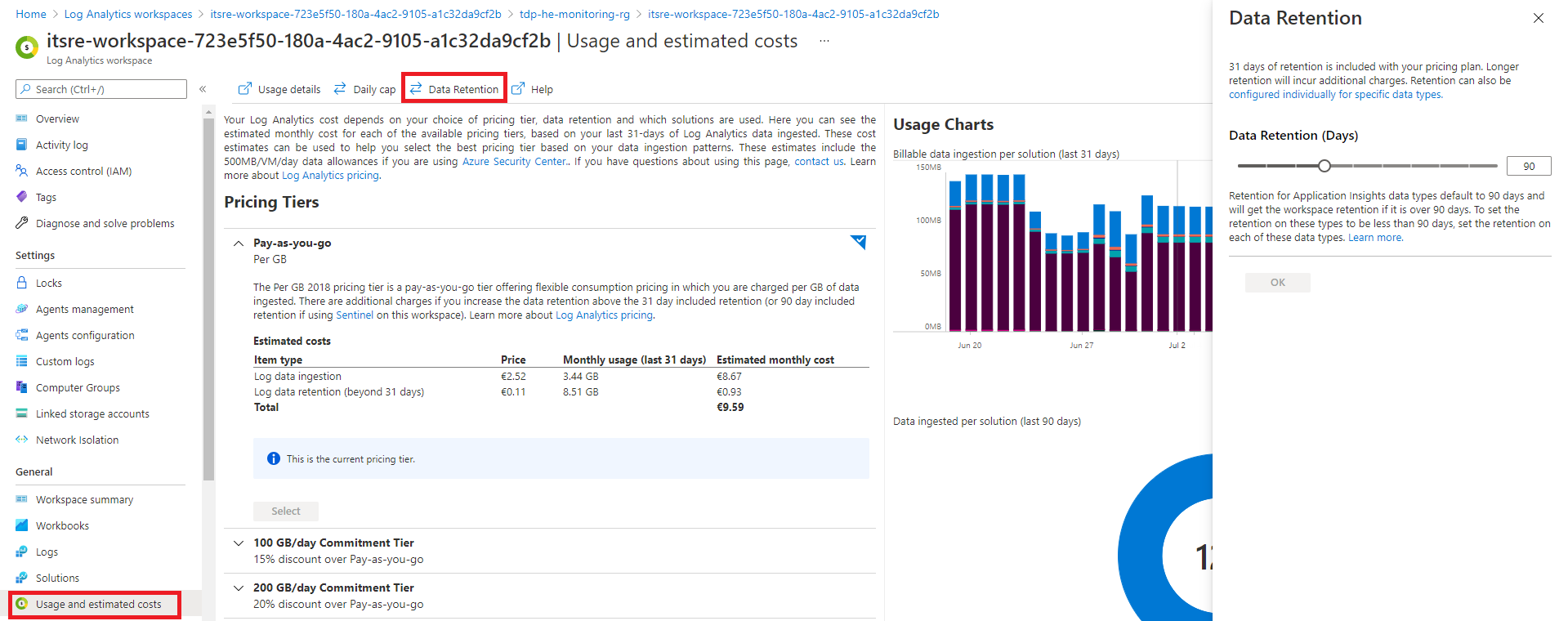 Tracking Azure log analytics costs