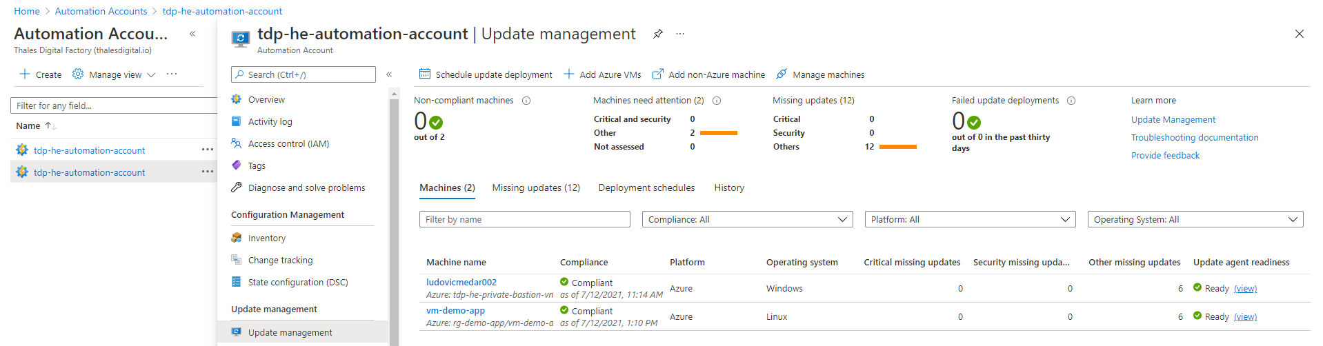 Update management interface