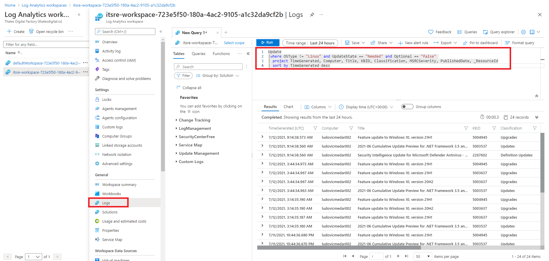 Missing security updates on my virtual machines Kusto query