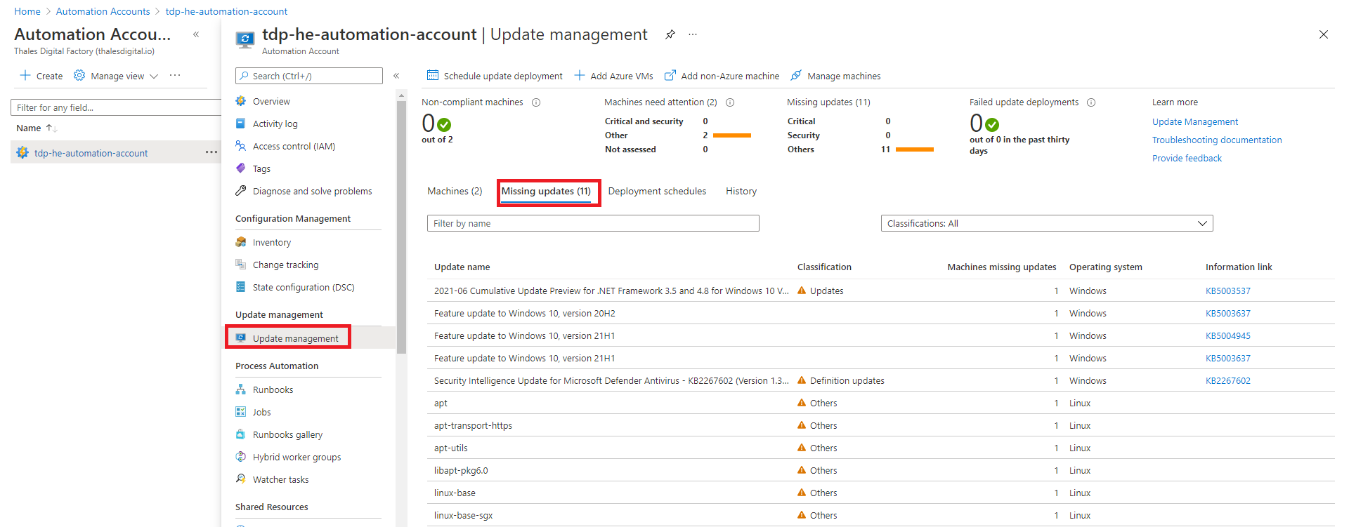 Track Missing update in Azure Automation