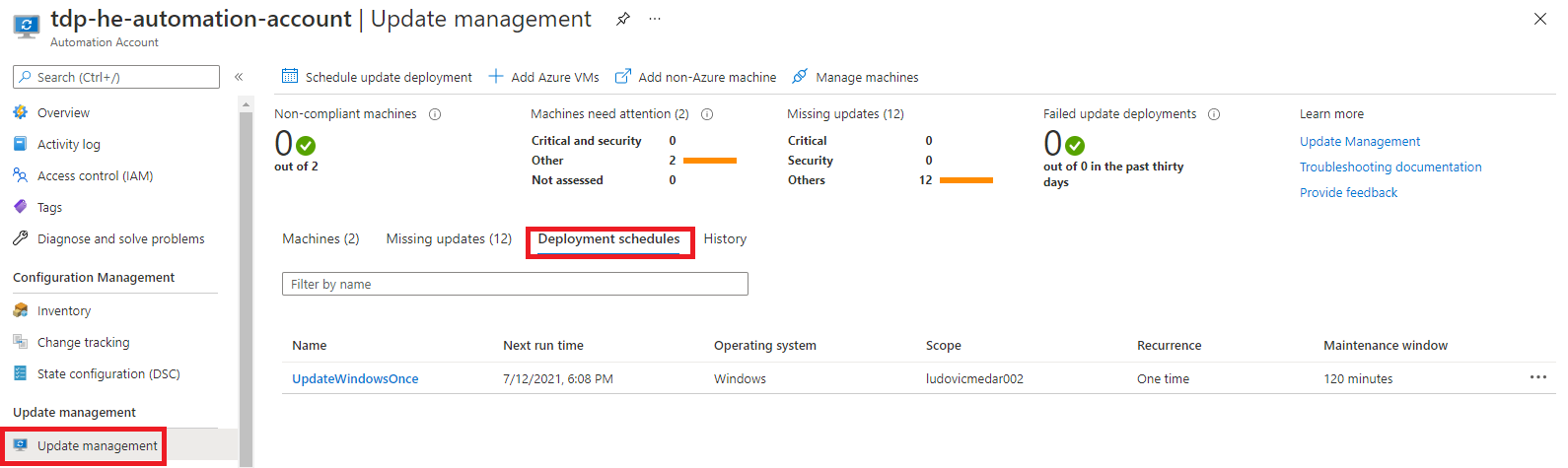 One time deployment schedule