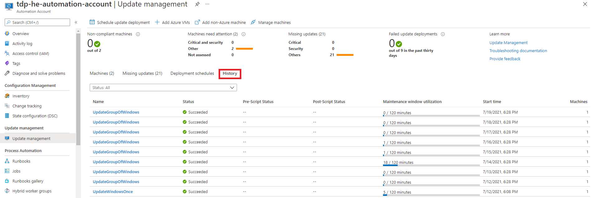 Schedule deployment history